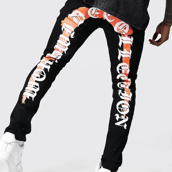 Boohooman Other - BooHoo Man Skinny Stretch Jeans Men’s 28x30 Black Spellout World Wide Collection